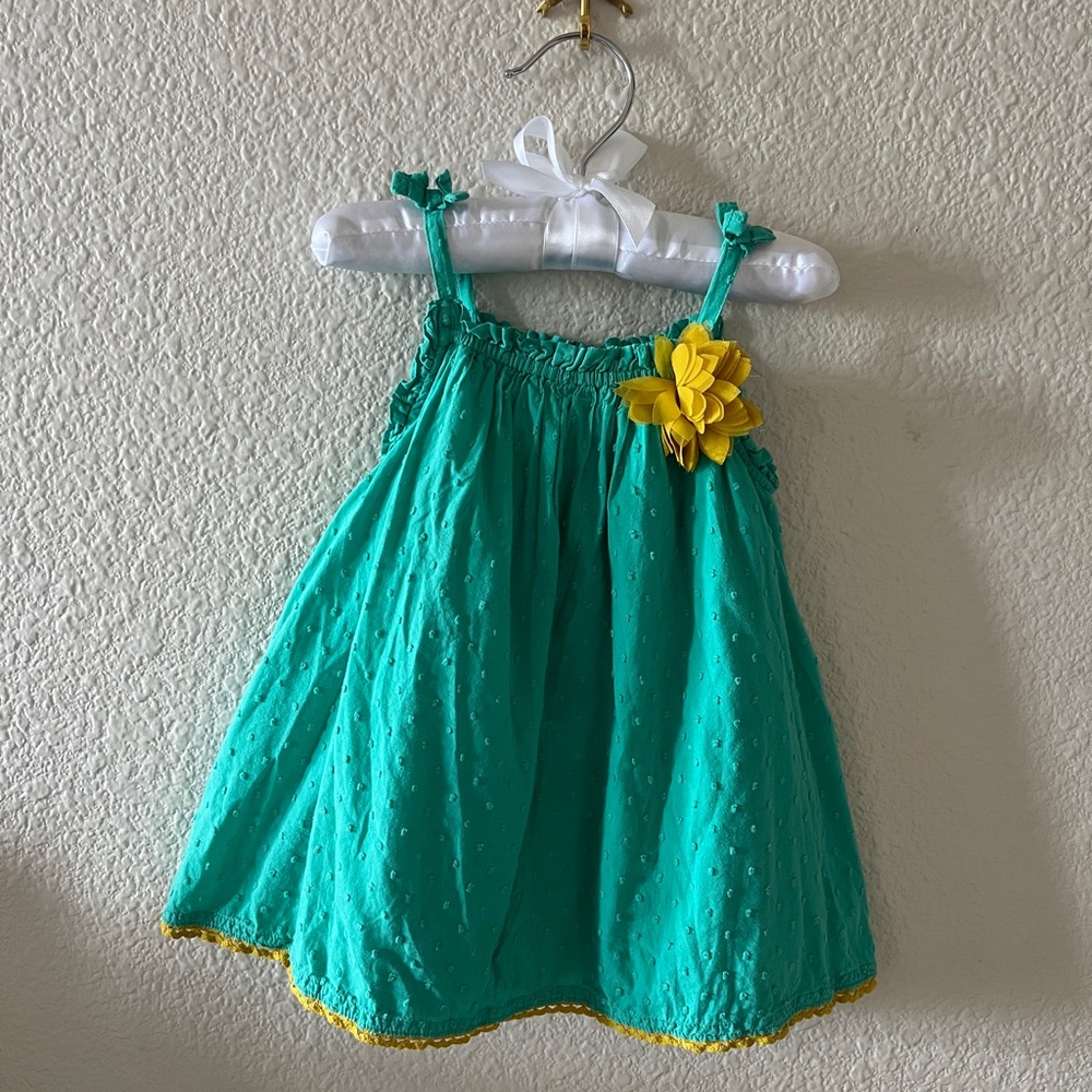 Adorable Toddler Girl Green Yellow Flower Dress 18mo